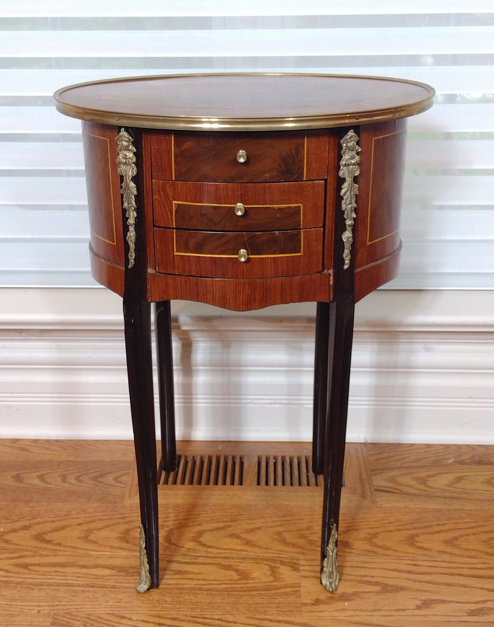 Inlaid Three Drawer Occasional Table with Brass Mounts (1 of 5)