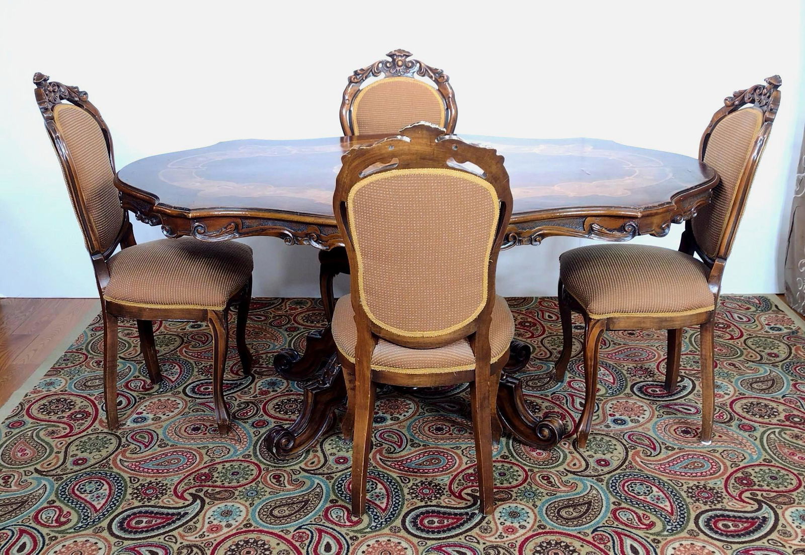 Carved Inlaid Table With 4 Chairs (1 of 7)