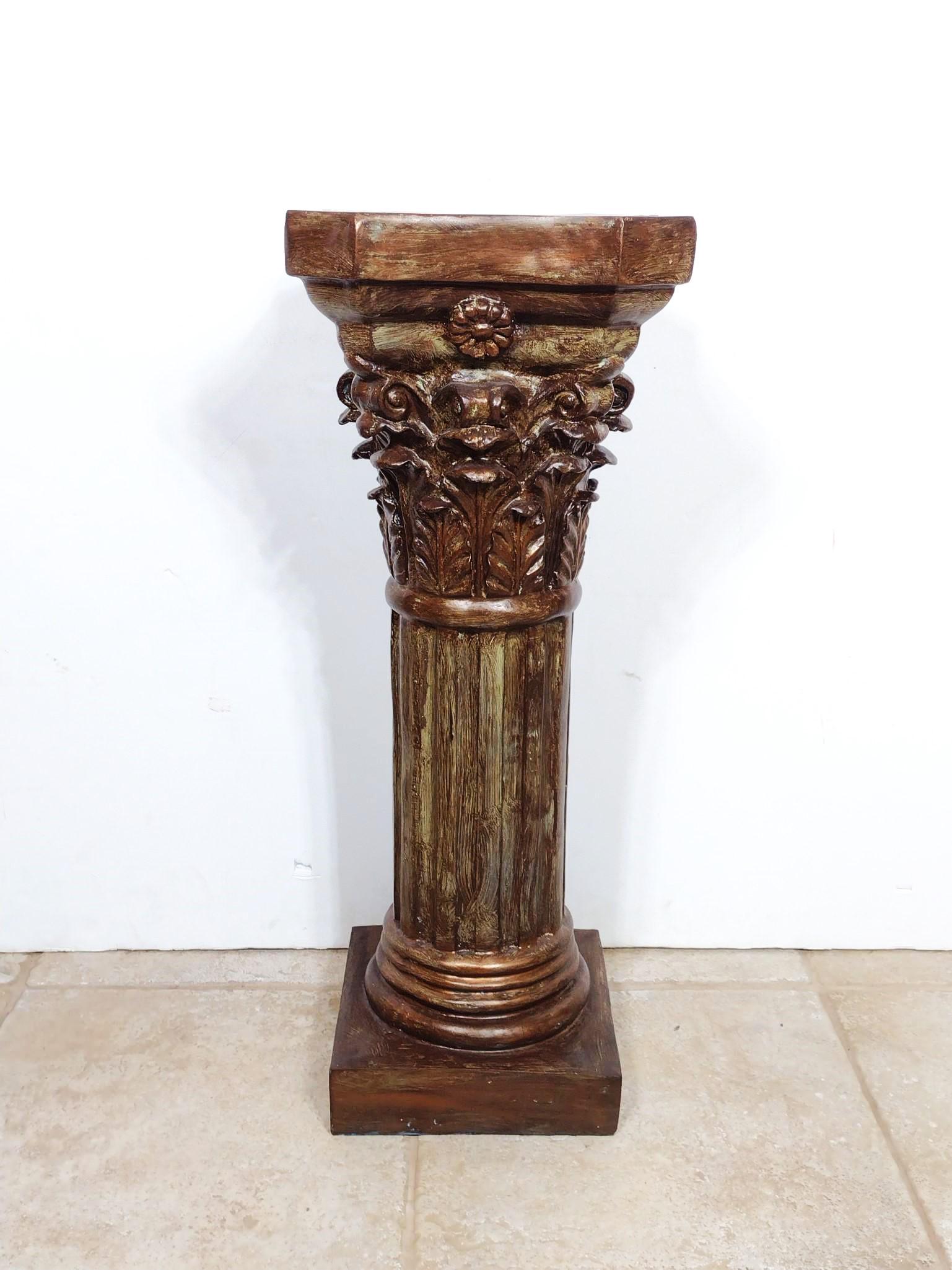 Season 2 Season Painted Fiberglass Column: 11-1/2" wide X 11-1/2" deep X 30" high. Has a few scratches. Base has split underneath. MG. IMPORTANT: Before bidding, please read the terms and conditions. When you registered for the auction you agr