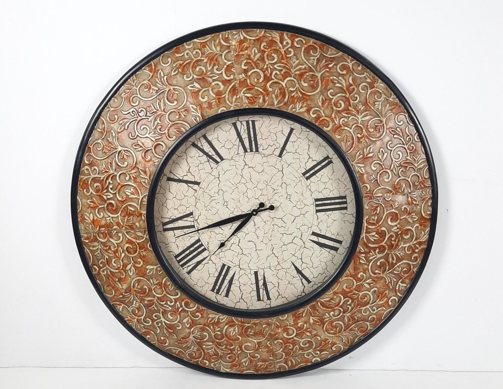38" Wall Clock: Battery operated. Working. 38" diameter. LR IMPORTANT: Before bidding, please read the terms and conditions. When you registered for the auction you agreed to these terms and will be required to compl