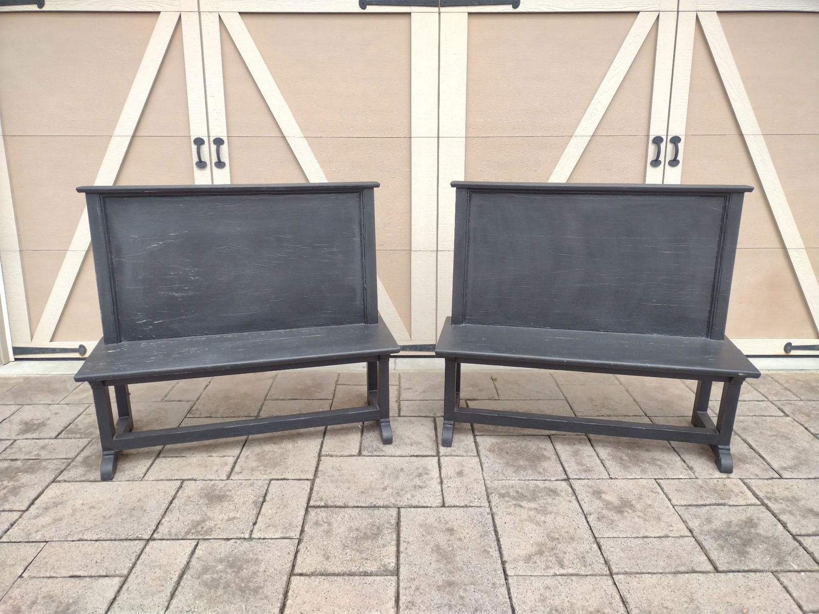 Two Black Painted High Back Benches (1 of 5)