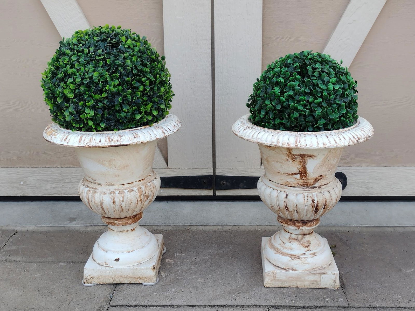 Pair Of Cast Iron Planters With Artificial Plants (1 of 2)