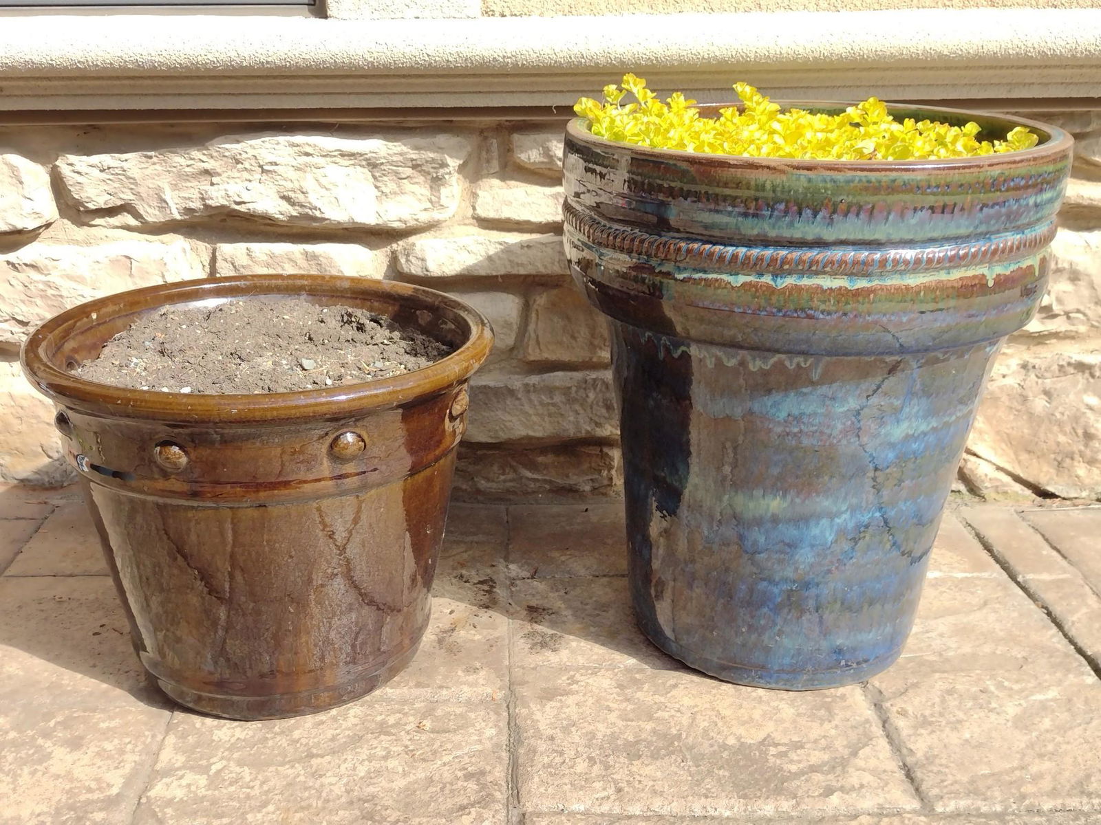 Two Glazed Ceramic Outdoor Planters (1 of 3)