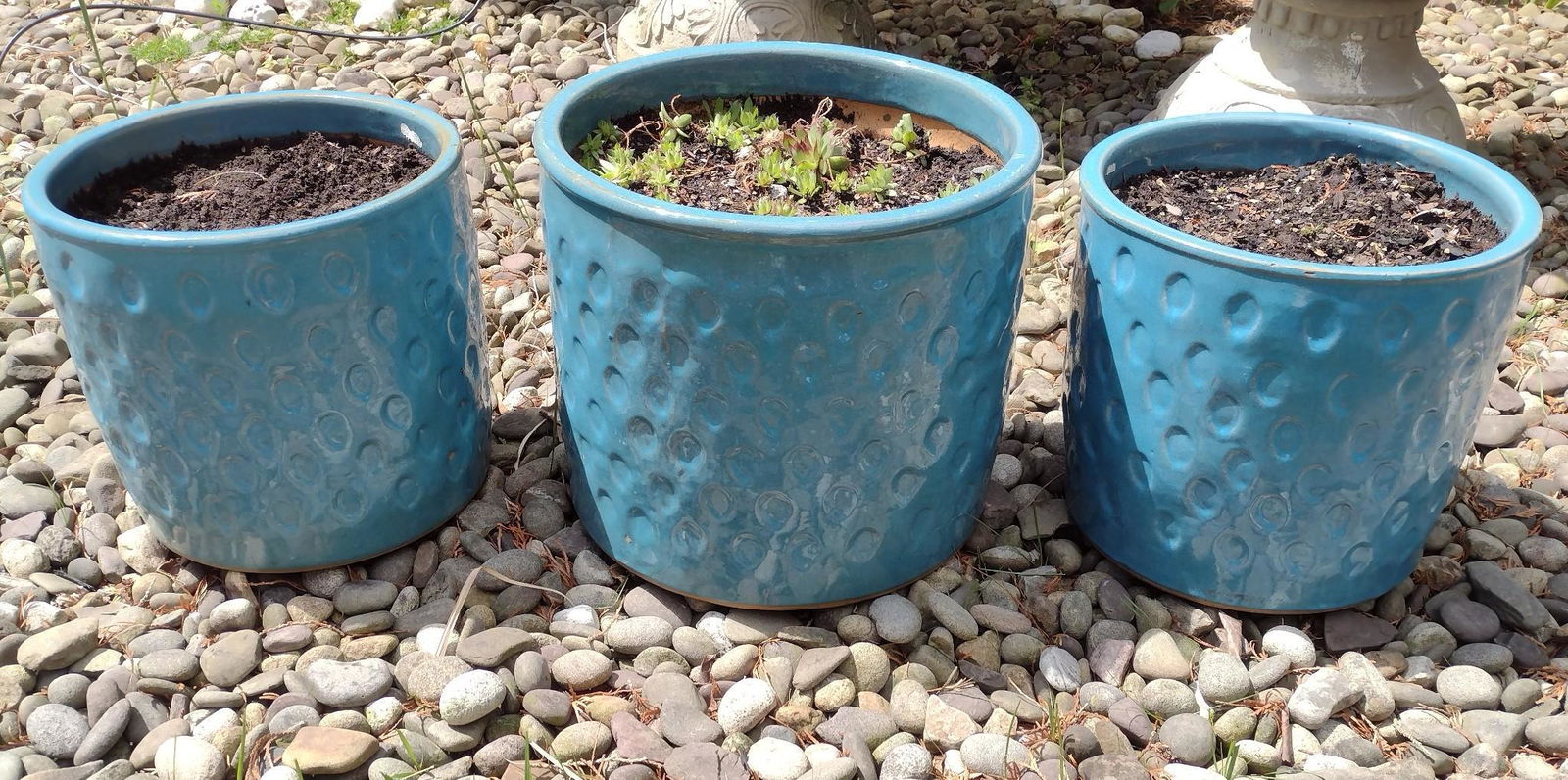 3 Outdoor Ceramic Blue Planters (1 of 2)
