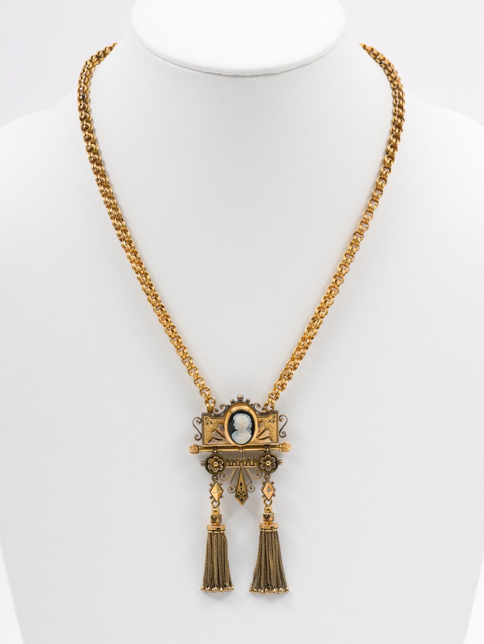 Victorian 14K Gold Hardstone Cameo Necklace (1 of 5)