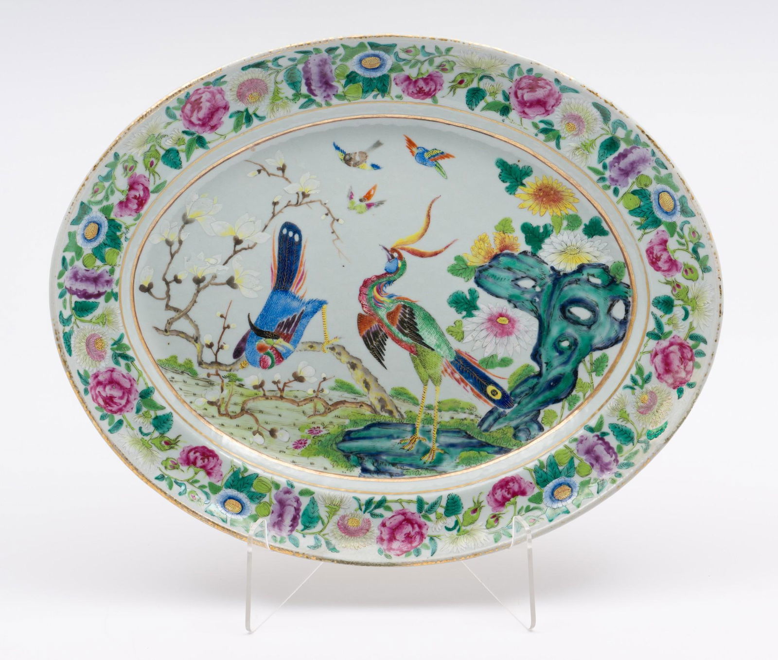 Canton Famille Rose Pheasants Platter (1 of 7)