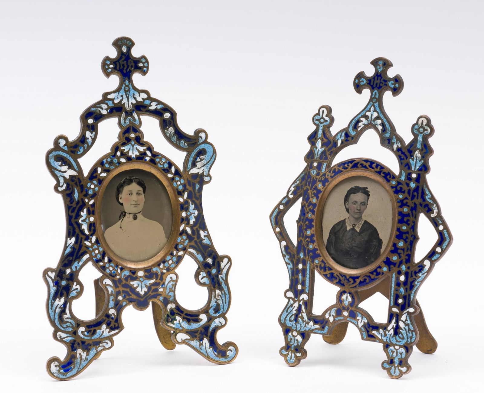 Pr 19th C Brass and Enamel Picture Frames (1 of 7)
