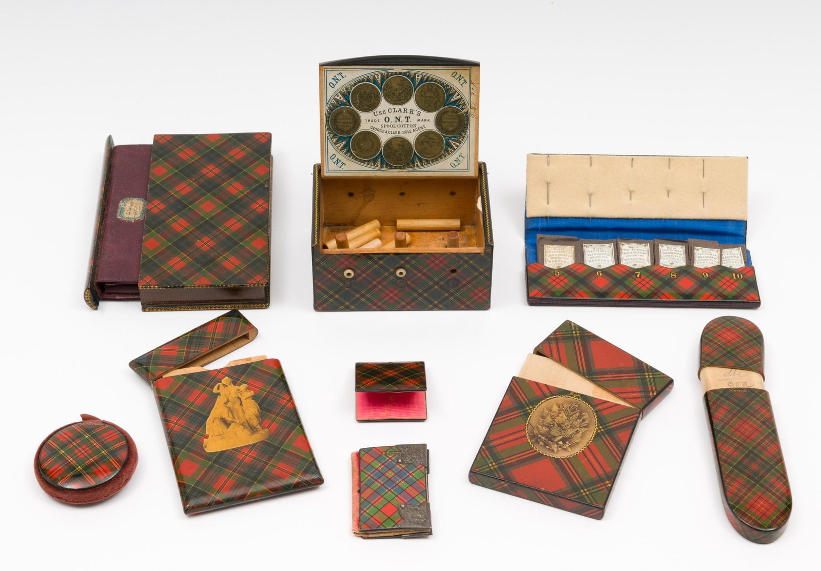 9 Pcs Antique Tartan Ware incl. Needle Cases (1 of 13)