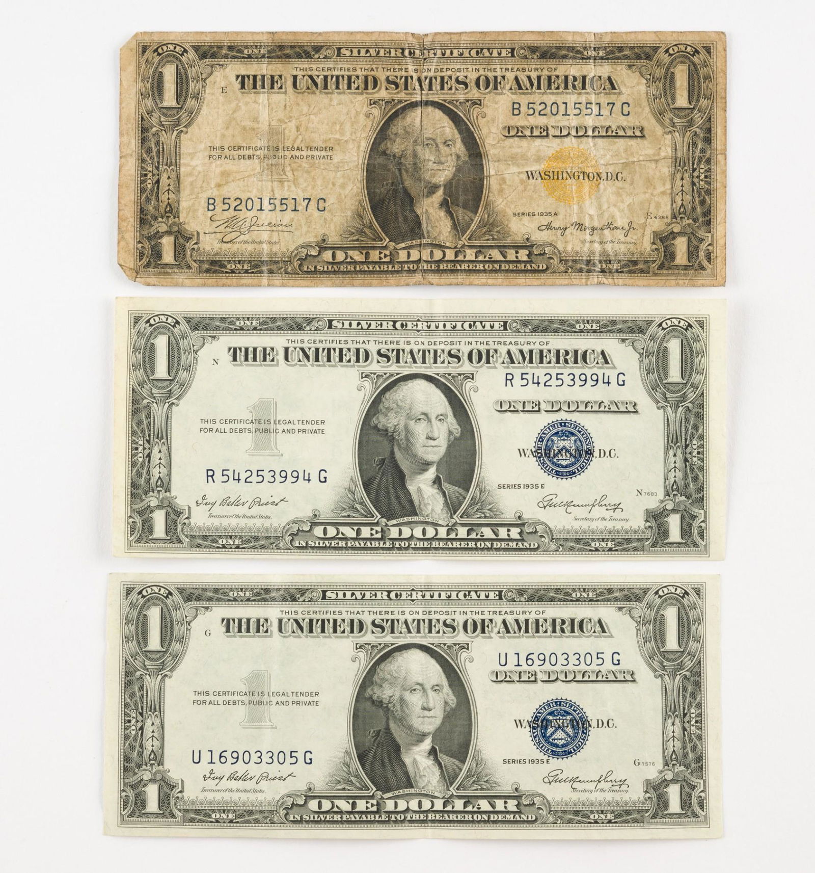 3 $1.00 Silver Certificates (1 of 7)