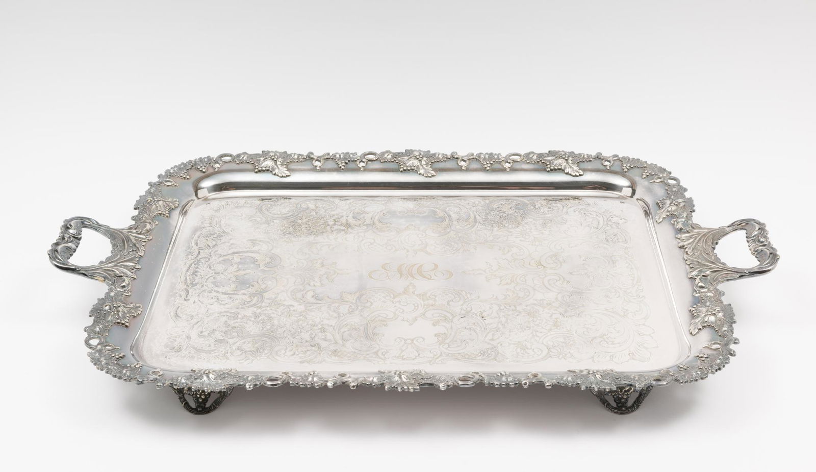Large Silver Plate Footed Tray With High Relief Border (1 of 7)