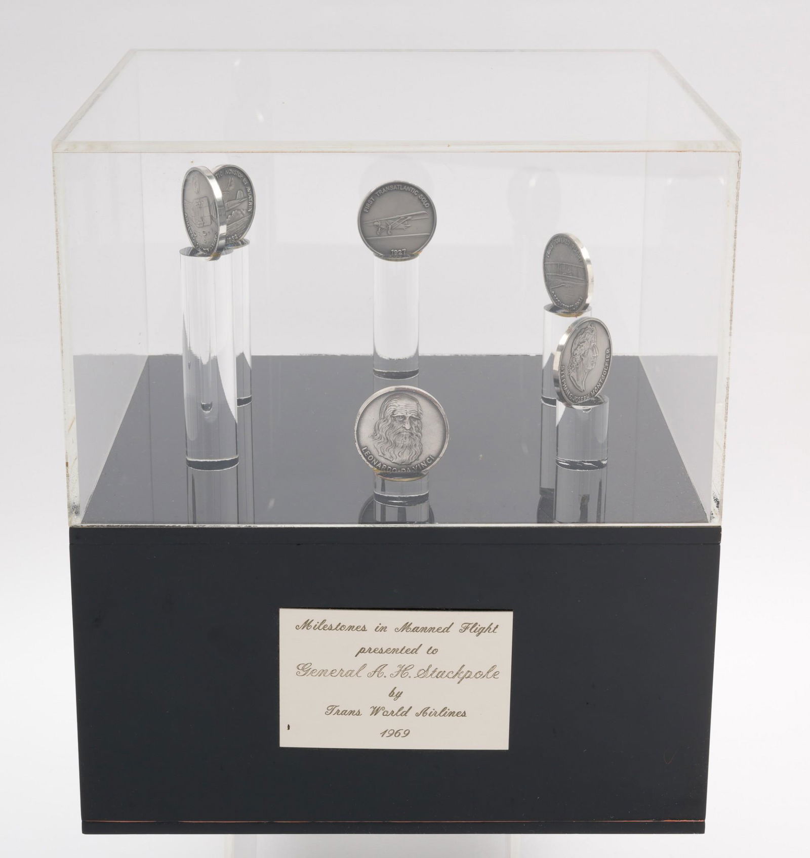 TWA Milestones In Manned Flight Coins In Custom Case Given To Gen. Albert Stackpole (1 of 4)