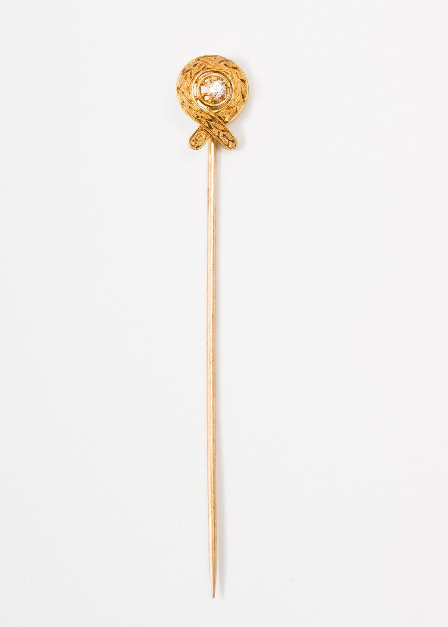 Antique 14K Gold and Clear Stone Stick Pin (1 of 3)