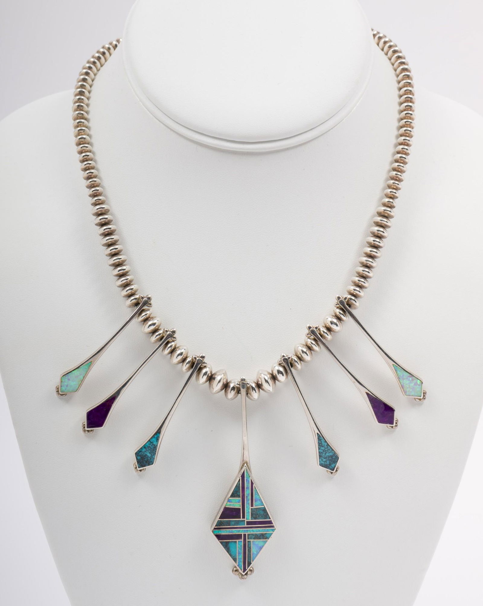 Peterson Chee Navajo Sterling Multi Stone Inlay Necklace (1 of 6)