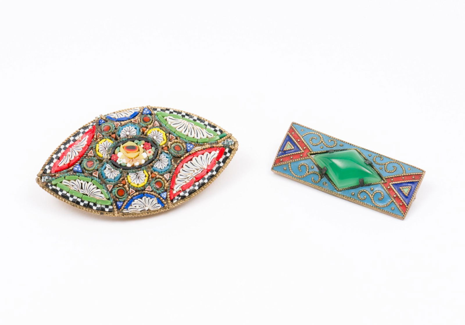 Vintage Enamel and Jade and Micro Mosaic Brooches (1 of 6)