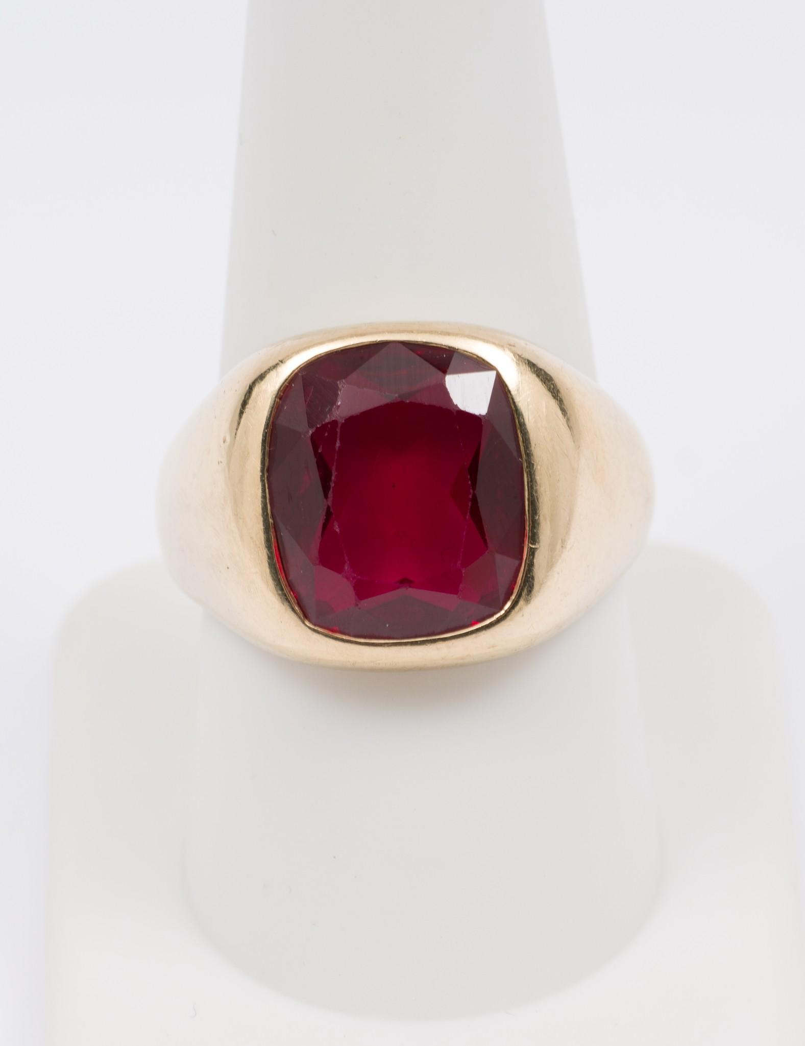 10K Gold and Synthetic Ruby Gentleman's Ring (1 of 4)