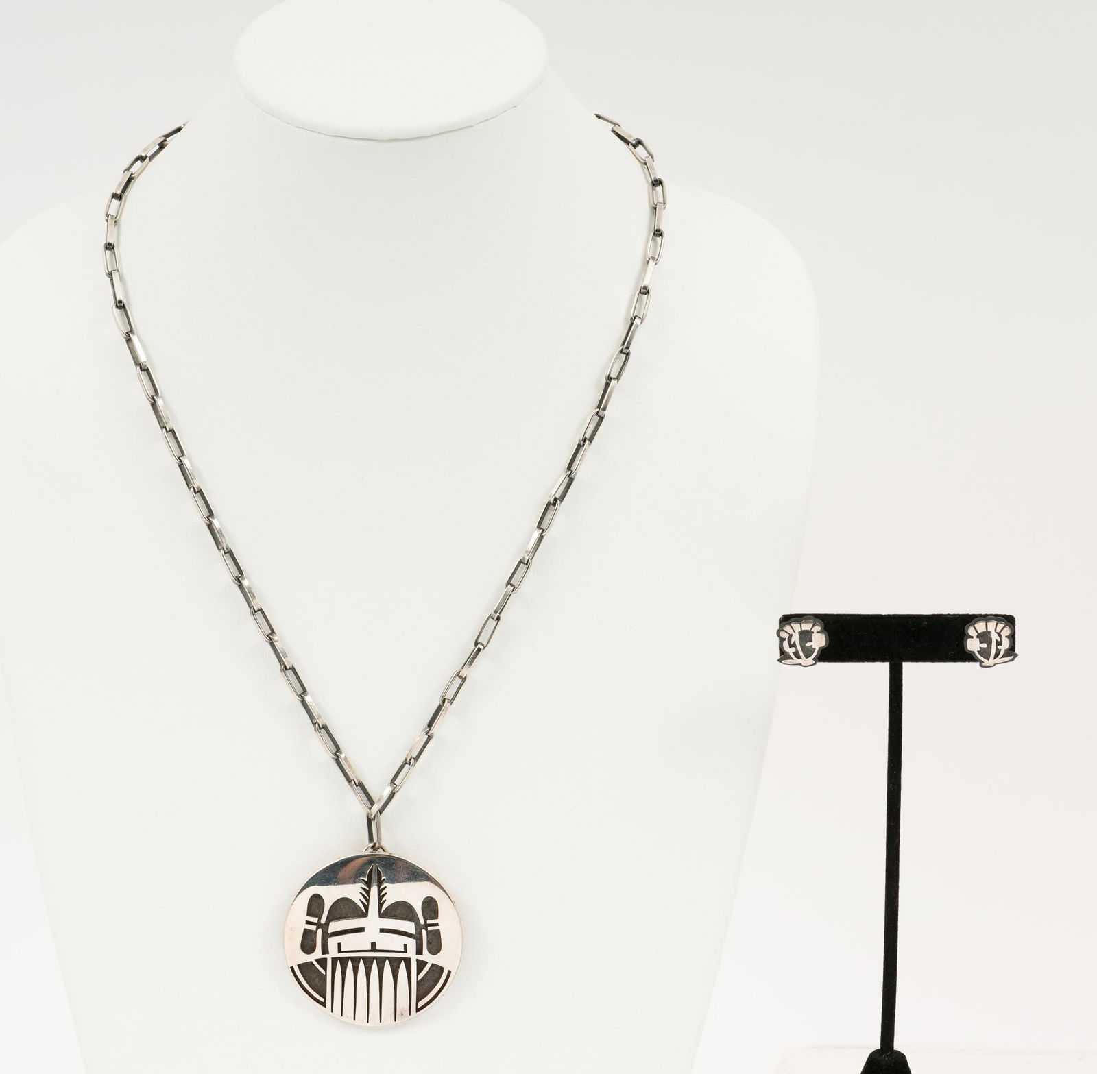 Hopi Sterling Earrings and Pendant Brooch (1 of 7)