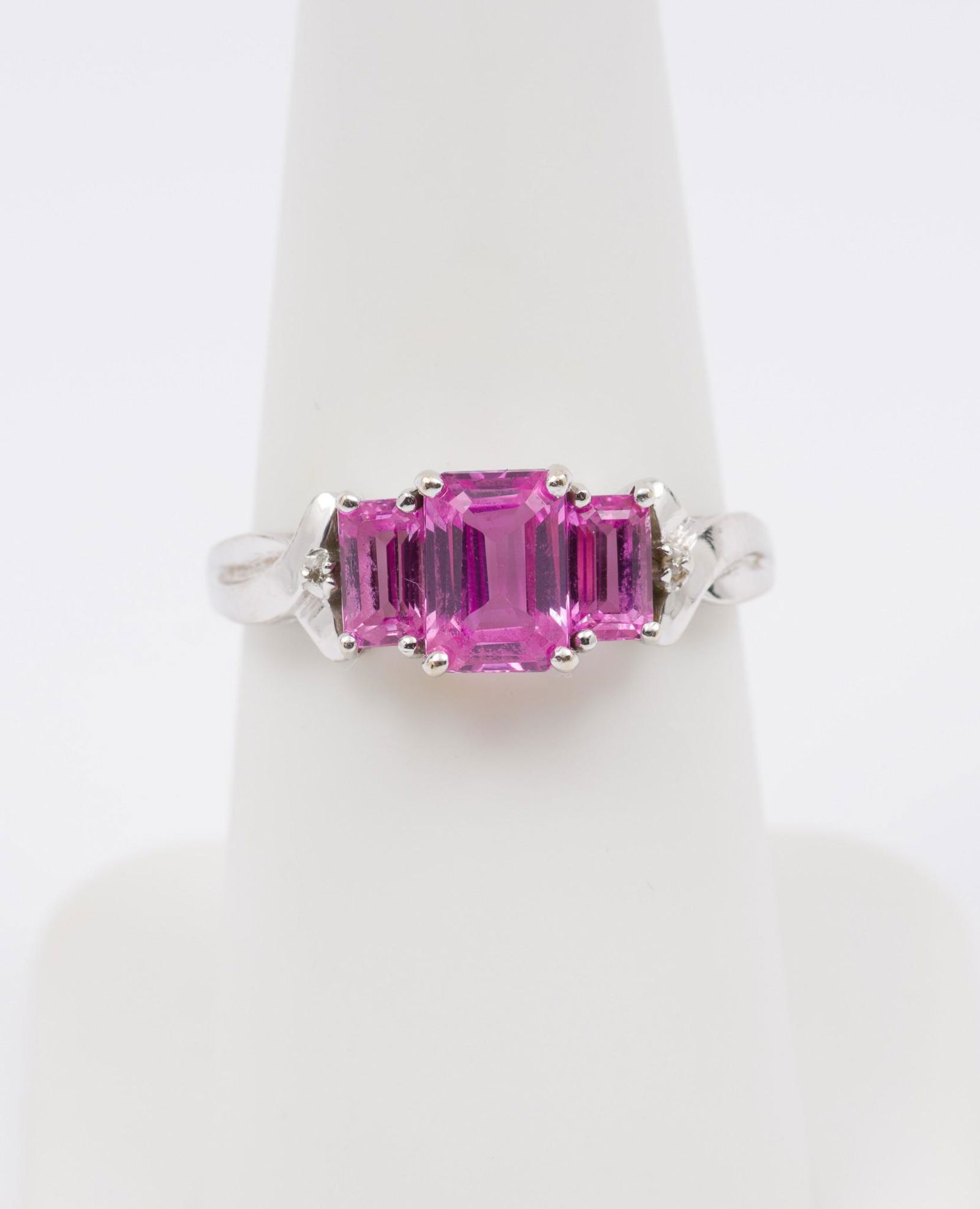 10K White Gold, Pink Sapphire & Diamond Ring (1 of 4)