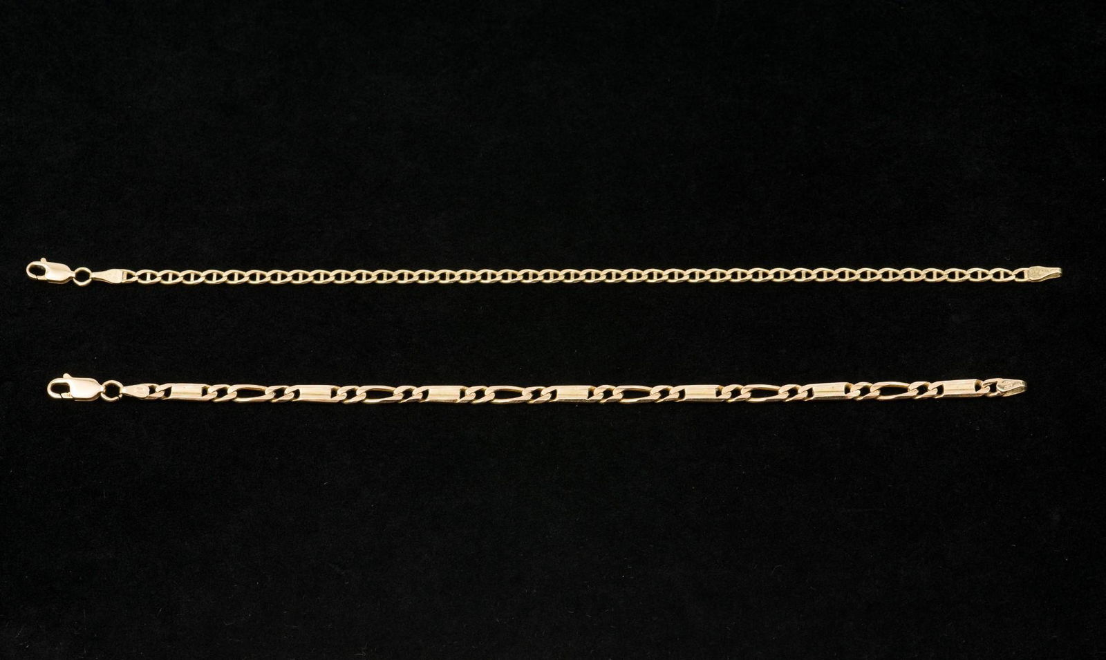 2 14K Yellow Gold Bracelets, Figaro and Anchor Chains (1 of 4)