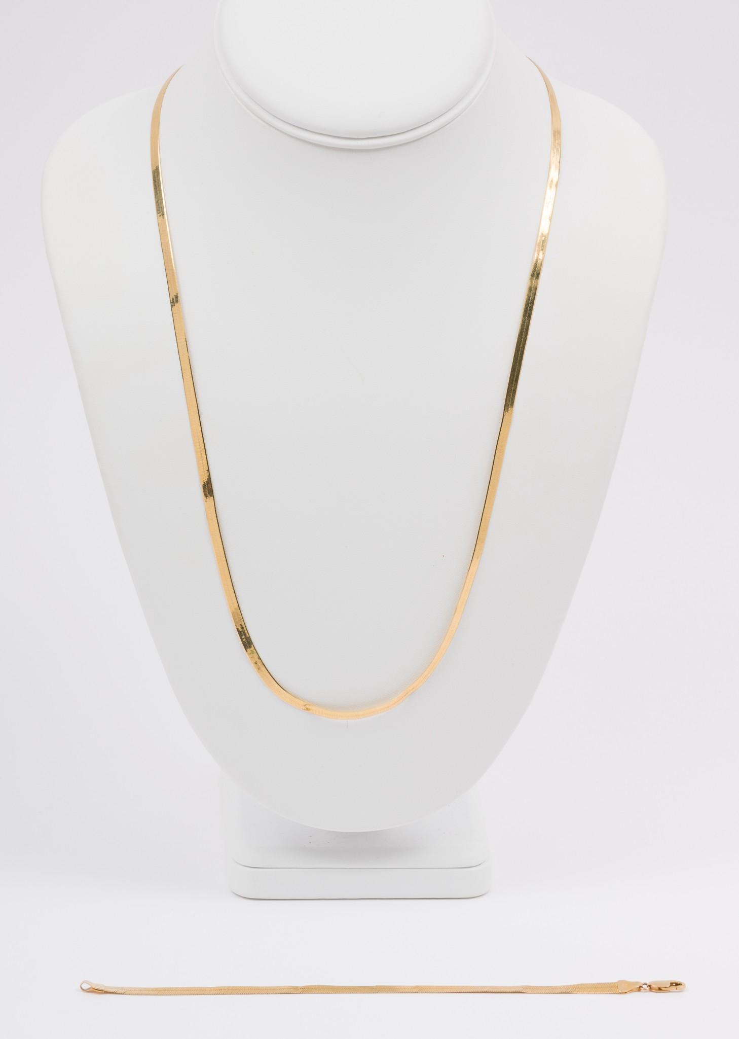 14K Gold Herringbone Necklace and Bracelet (1 of 6)