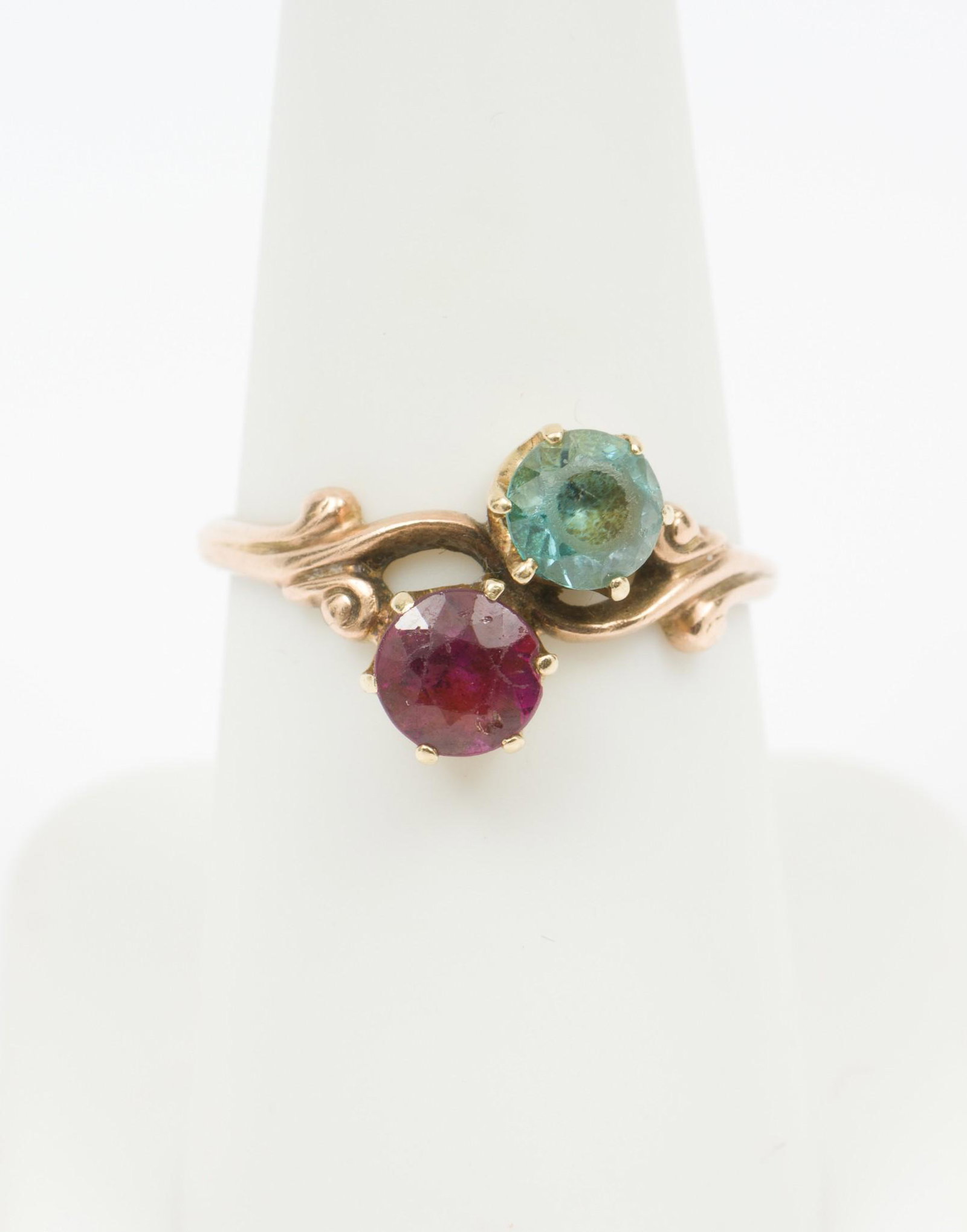 14K Gold & Gemstone Duo Ring: Tested 14k gold setting with amethyst and blue topaz, each approximately .30 carat. 1.6 dwt. MEG/EK IMPORTANT: Before bidding, please read the terms and conditions. When you registered for the auction