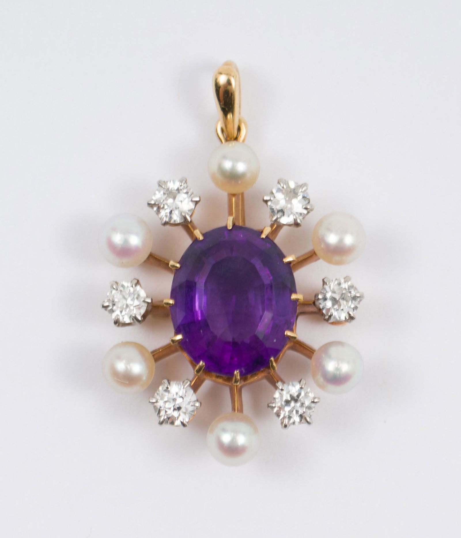 14K Gold, Amethyst, Diamond & Pearl Pendant (1 of 4)