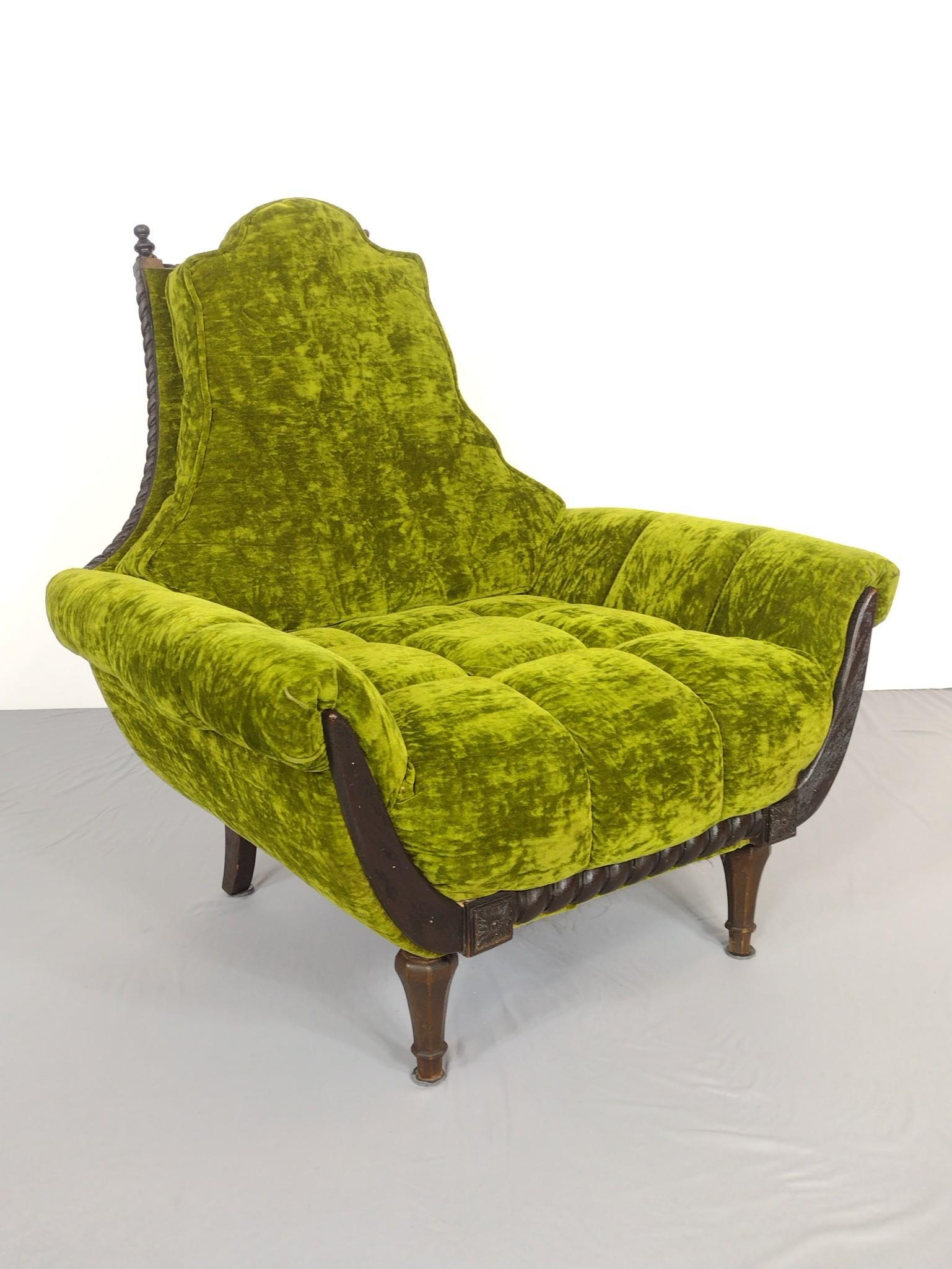 Gothic Revival Green Velvet Arm Chair (1 of 5)