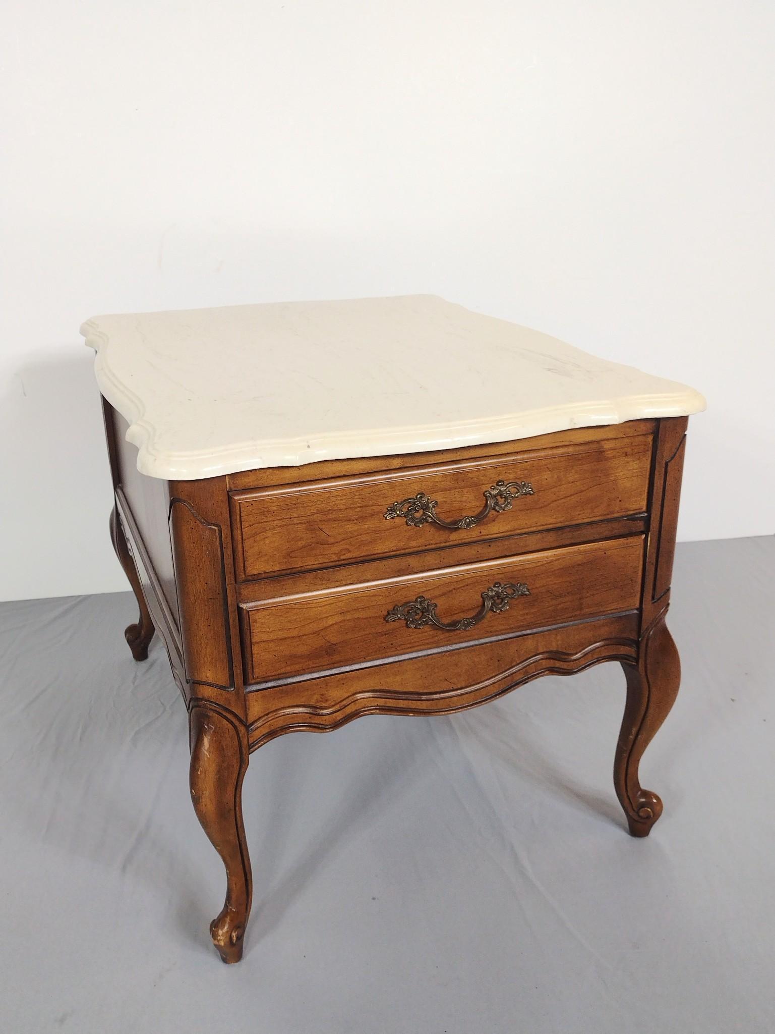 Delwood Furniture Two Drawer End Table With Travertine Top (1 of 6)