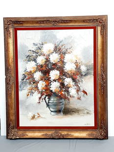 Lee Reynolds Floral Still Life Painting: He was the director for Vanguard Studios in Beverly Hills, California in the late sixties and many thousands of artworks bear the signature "Lee Reynolds" or "Lee Burr". Overall with frame 50" high x