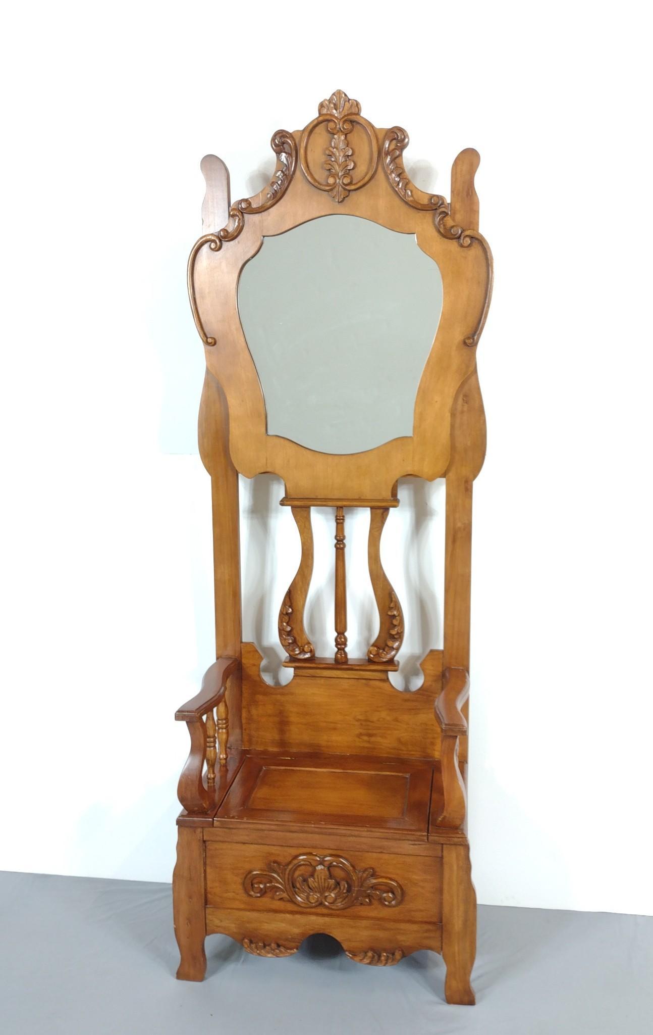 Antique Entryway Bench With Mirror (1 of 5)