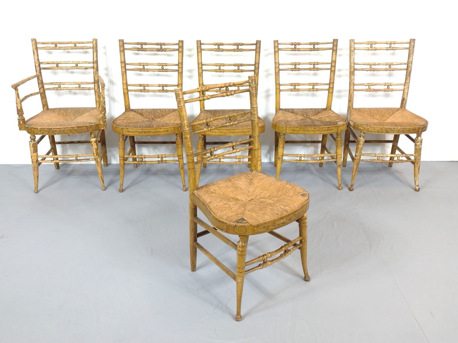6 Early 19th Century Bamboo Turned Chairs With Rush Seats (1 of 6)