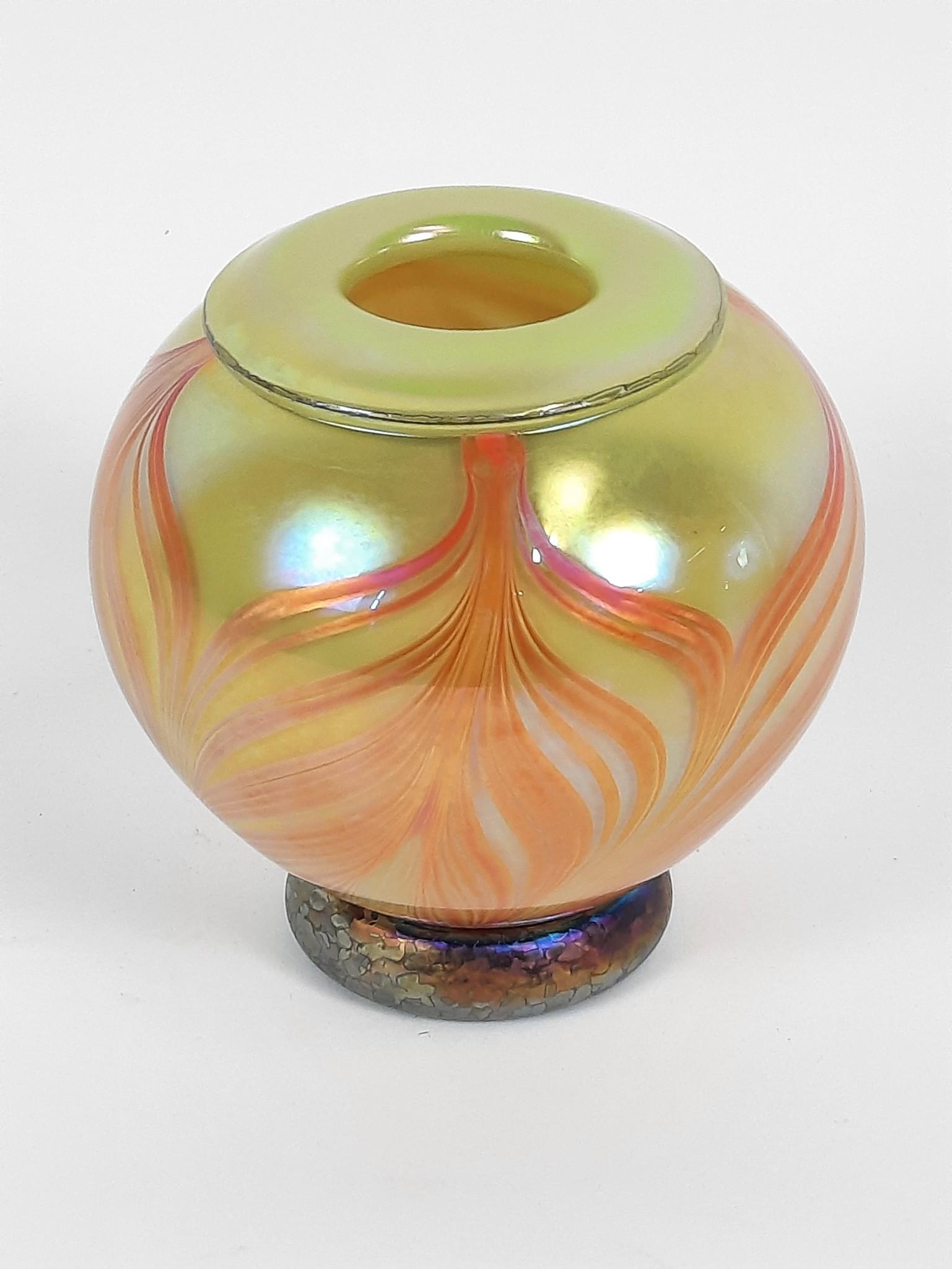 Joe Mattson Art Glass Vase: 4-1/2" diameter x 4-1/2" high. LR From the estate of Robert Harman. IMPORTANT: Before bidding, please read the terms and conditions. When you registered for the auction you agreed to these terms and w