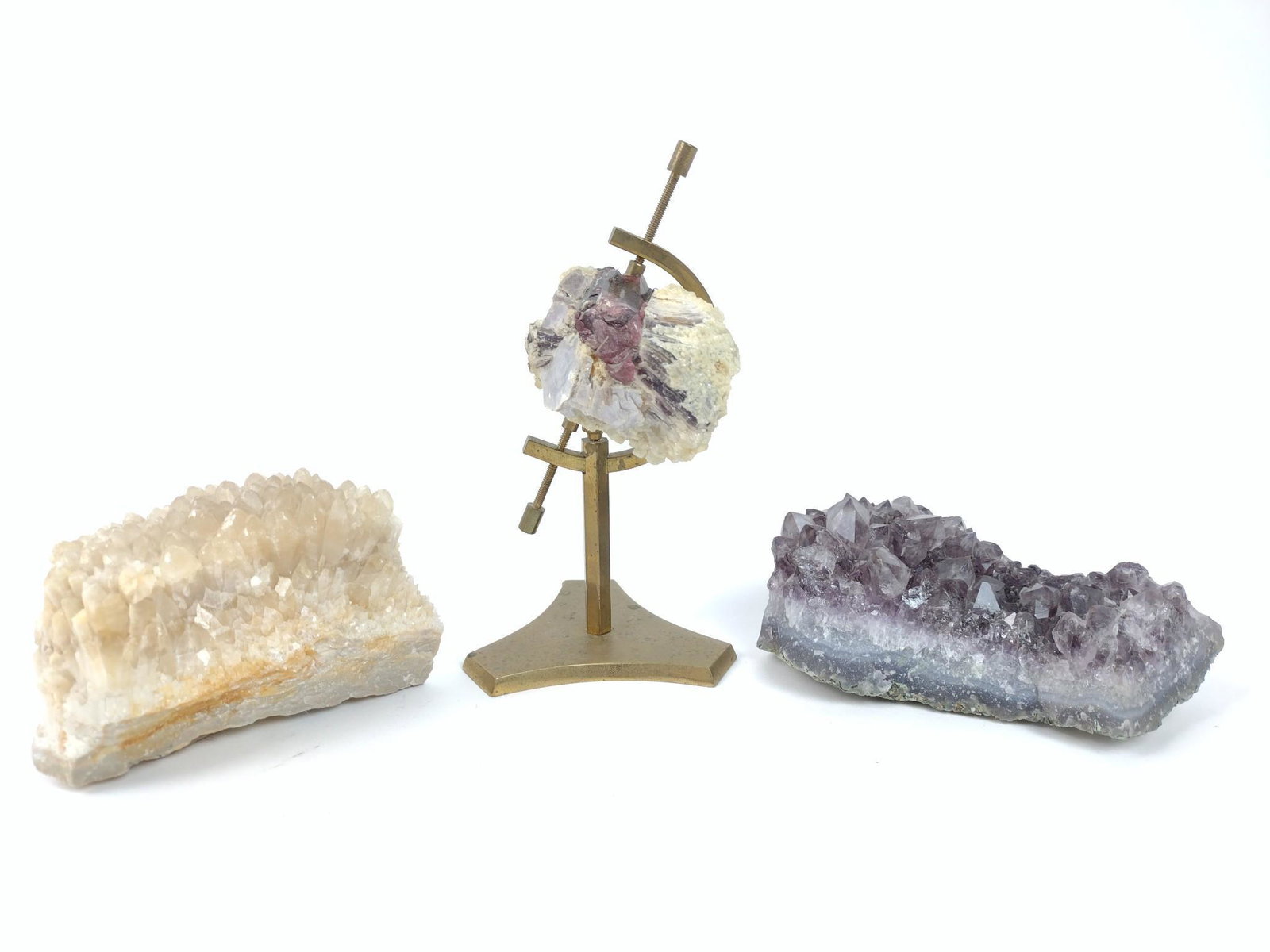 3 Geodes/Crystals: From 3-1/4" to 5" wide X 2-1/4" to 6" high. MG. IMPORTANT: Before bidding, please read the terms and conditions. When you registered for the auction you agreed to these terms and will be required to c