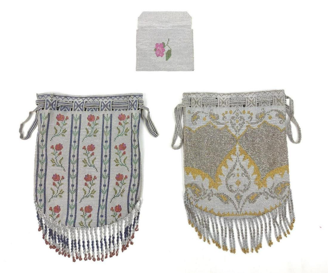 2 Antique Beaded Purses + Mirror Pouch Incl Roses (1 of 2)
