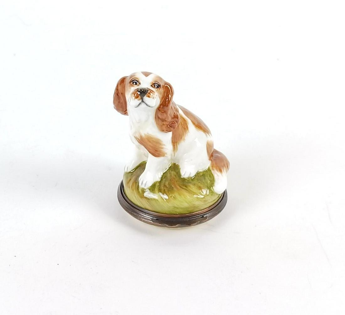 Halcyon Days Dog Trinket Box: In original box. 2-1/4" high. MEG From the estate of Robert Harman. IMPORTANT: Before bidding, please read the terms and conditions. When you registered for the auction you agreed to these terms and w