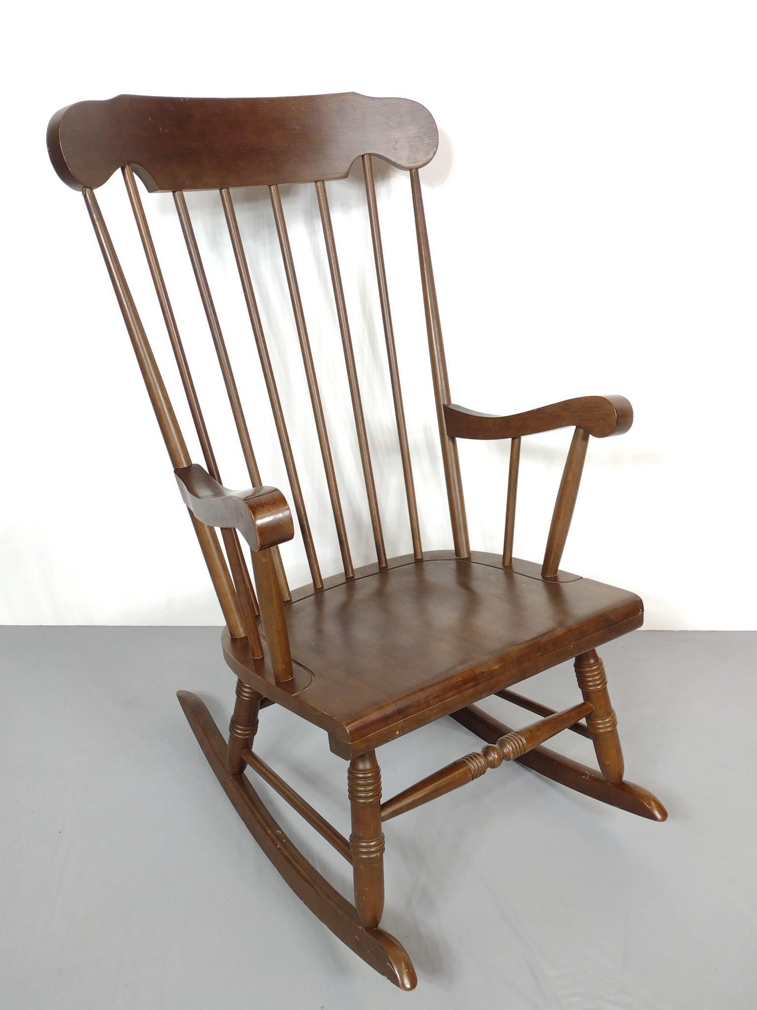 Rocking Chair: Made in Korea. 24" wide X 29" deep X 39-12" high. MG. IMPORTANT: Before bidding, please read the terms and conditions. When you registered for the auction you agreed to these terms and will be require
