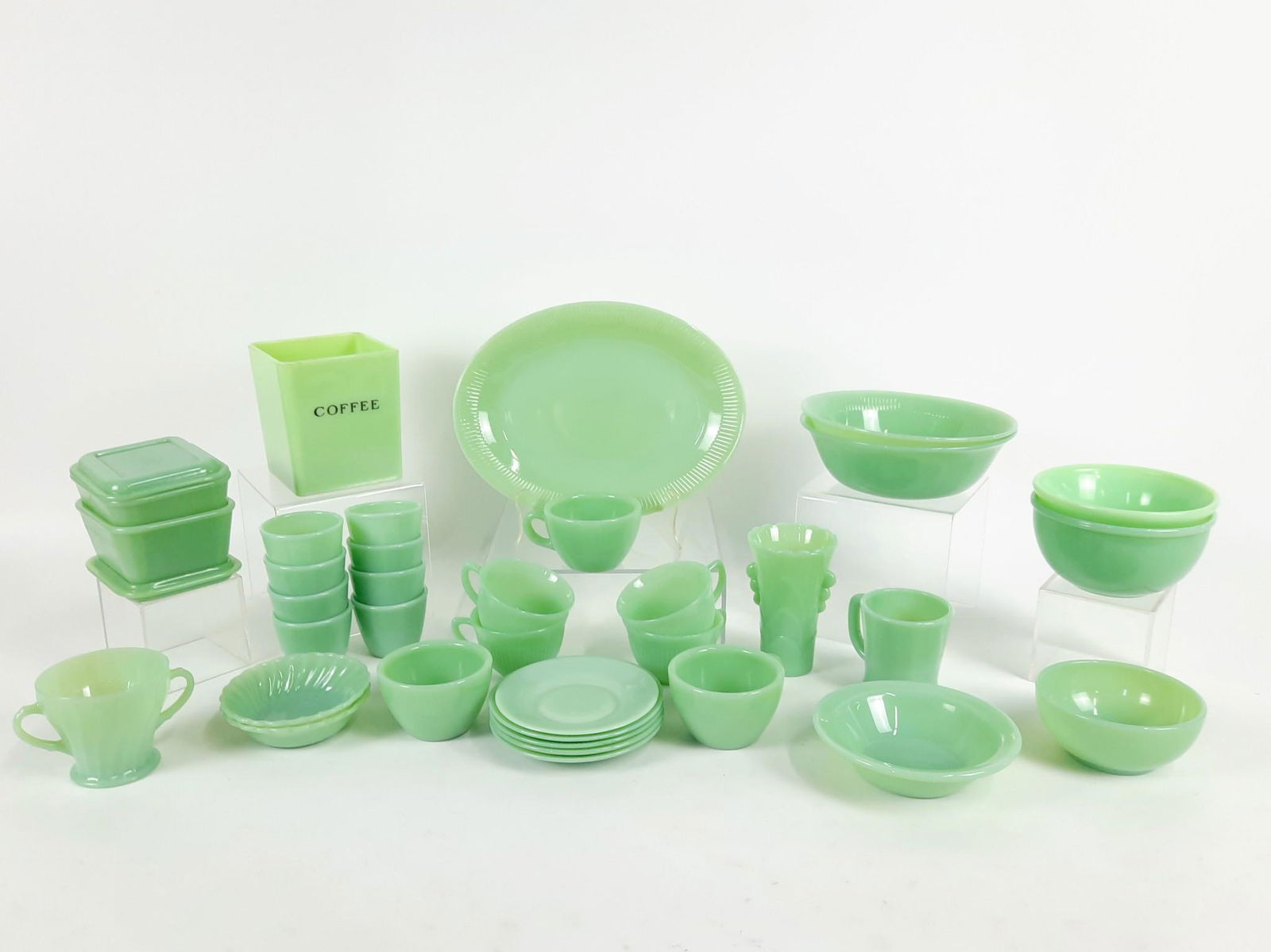 34 Pcs Jadite Glassware incl Fire King (1 of 3)
