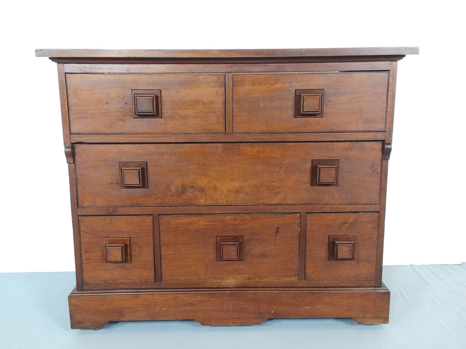 19th c 6 Drawer Dresser With Square Wooden Drawer Pulls (1 of 10)