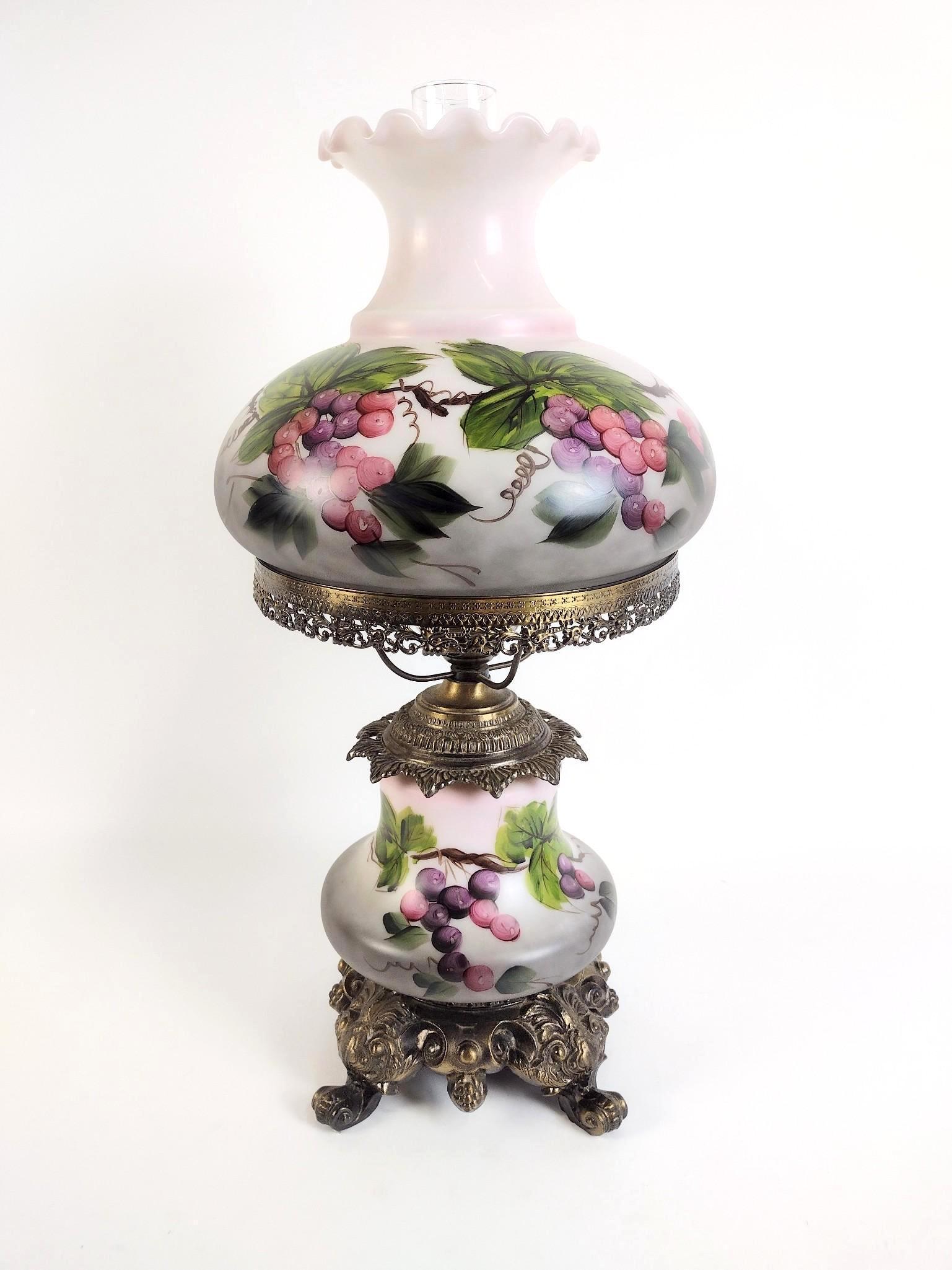 Vine and Grape Gone With The Wind Lamp: Working. 12" diameter X 24-1/2" high. EL IMPORTANT: Before bidding, please read the terms and conditions. When you registered for the auction you agreed to these terms and will be required to comply w
