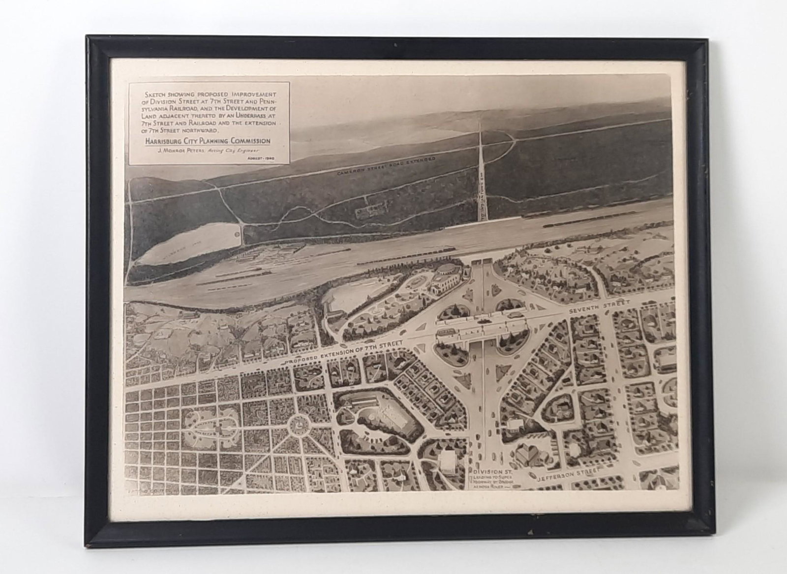 1940 Harrisburg, PA City Planning Photograph: "Sketch showing proposed improvement of Division Street at 7th Street and Pennsylvania Railroad, and the Development of Land adjacent thereto by an underpass at 7th Street and Railroad and the extensi