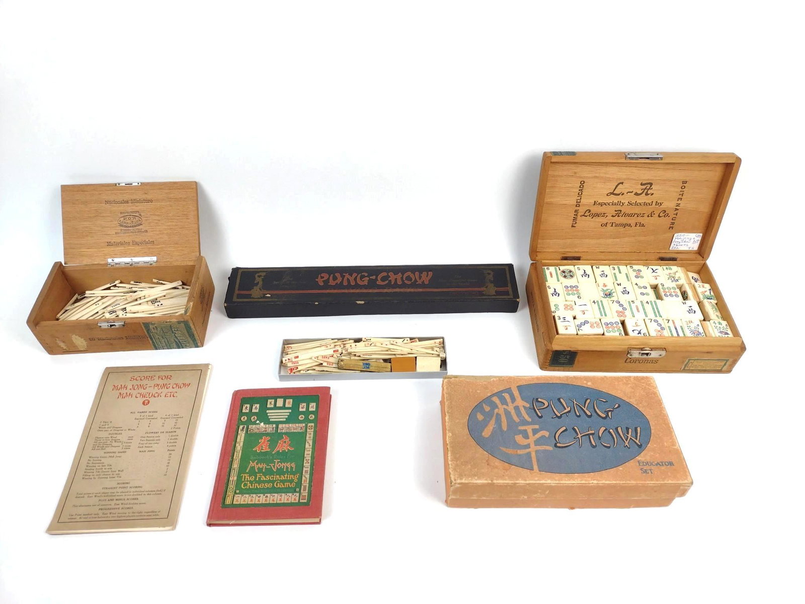 5 Mah Jong & Pung Chow Games W/ Counters: Also includes Instructions & score book. MG. IMPORTANT: Before bidding, please read the terms and conditions. When you registered for the auction you agreed to these terms and will be required to comp