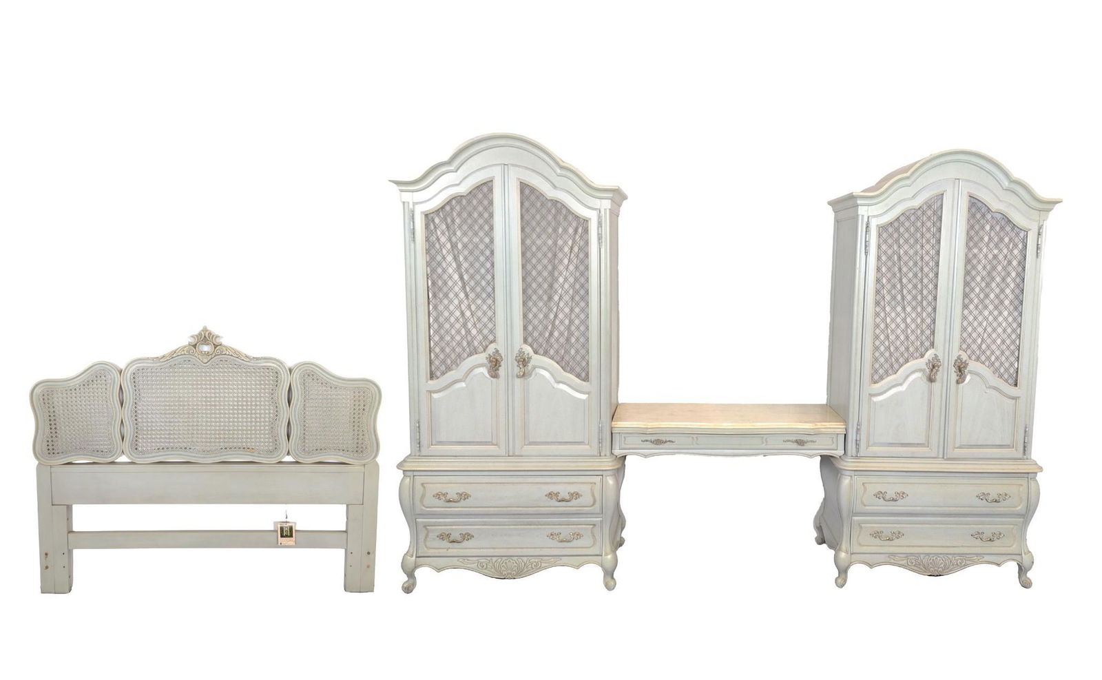 Hickory Mfg French Style Double Armoire Unit w/ Center Shelf and Headboard (1 of 12)