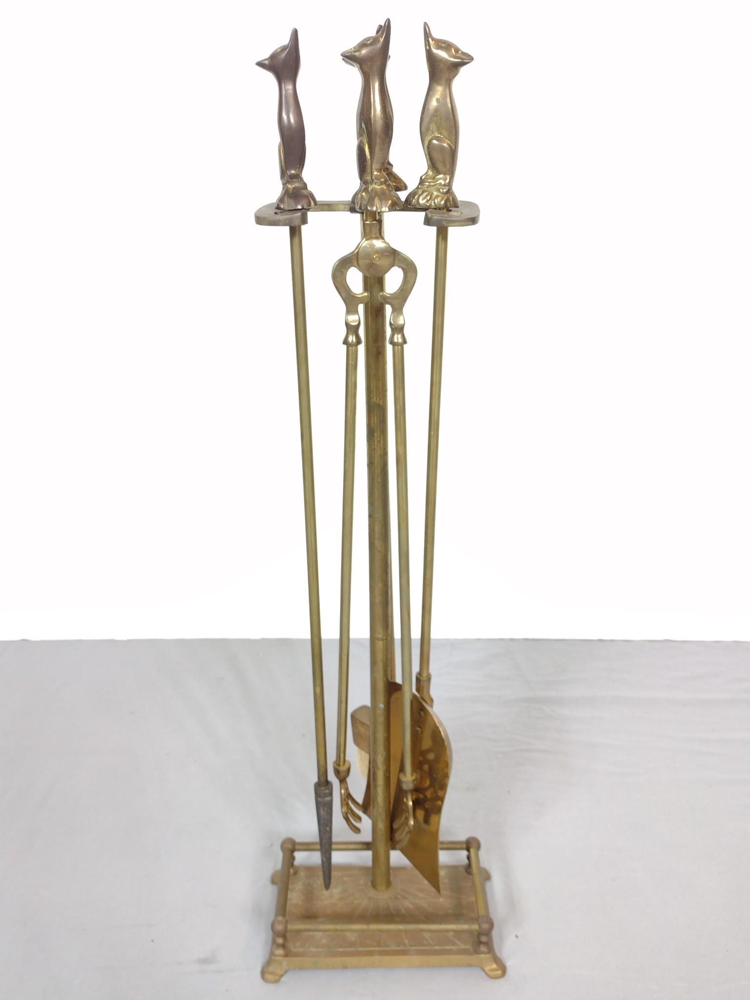Brass Fox Handled Fire Place Tools (1 of 3)