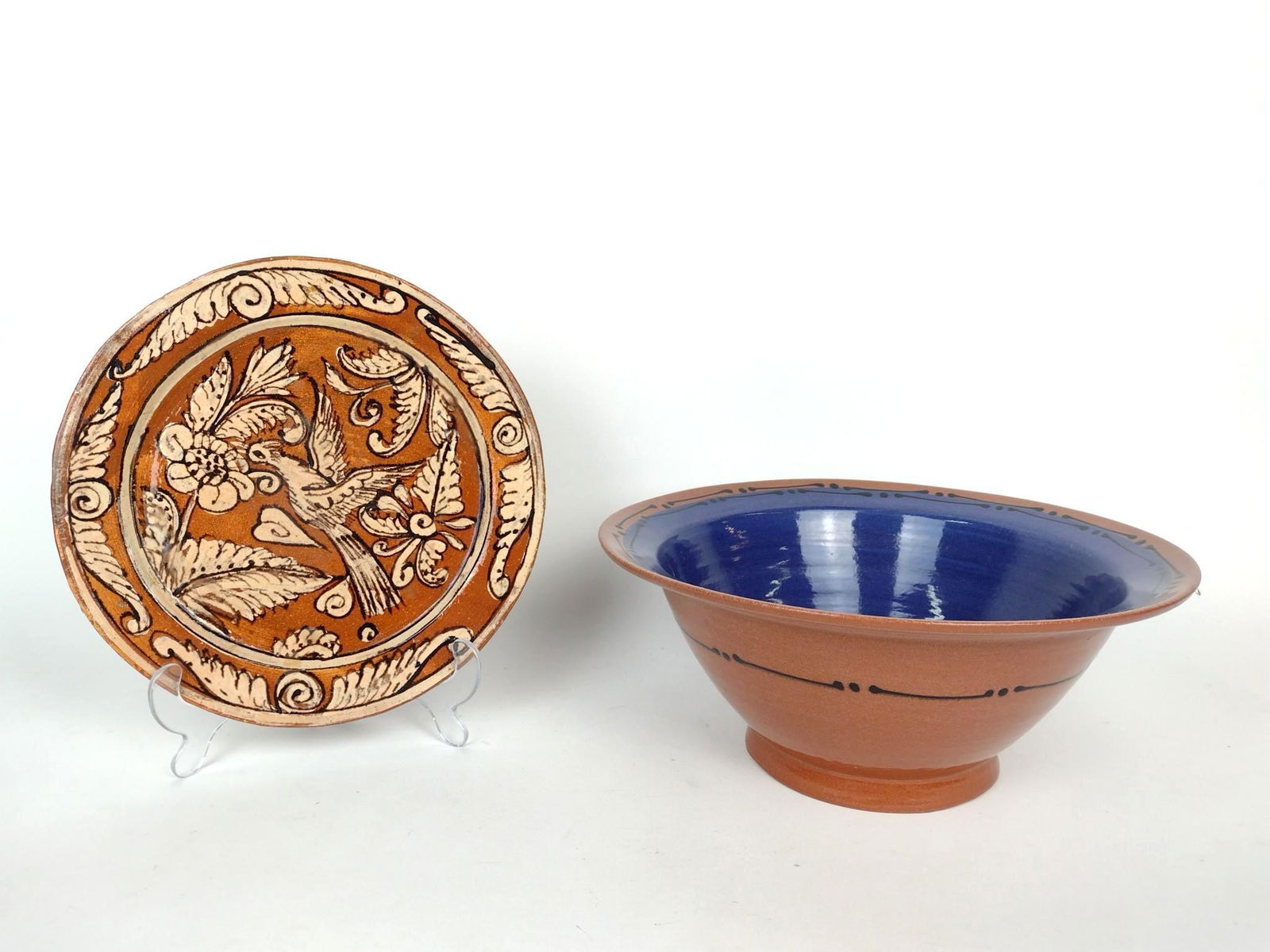 2 Studio Ceramics Incl Signed Redware Bowl (1 of 6)