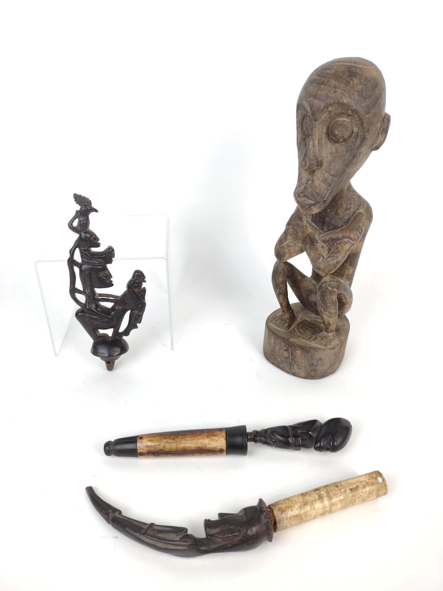 4 Ethnographic Carvings Incl Statue (1 of 8)