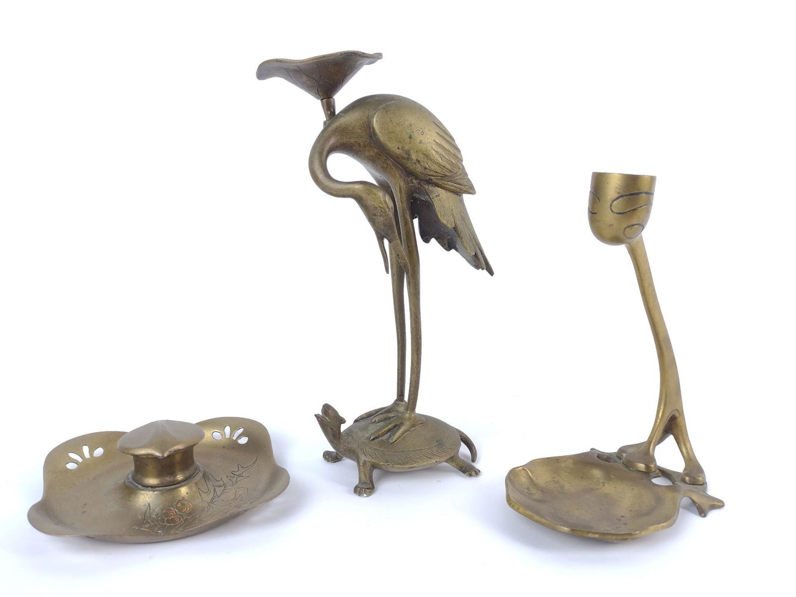 3 Brass Articles Incl Japanese Crane On Turtle (1 of 8)