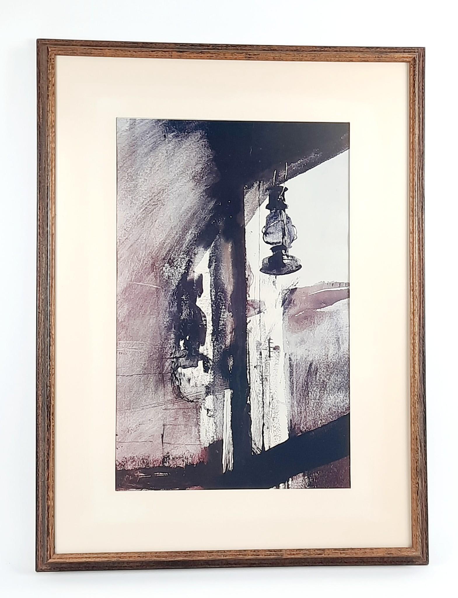 Andrew Wyeth "Shed Lantern" Print: Overall with frame 35-1/2" high x 26-1/2" wide. LR IMPORTANT: Before bidding, please read the terms and conditions. When you registered for the auction you agreed to these terms and will be required t