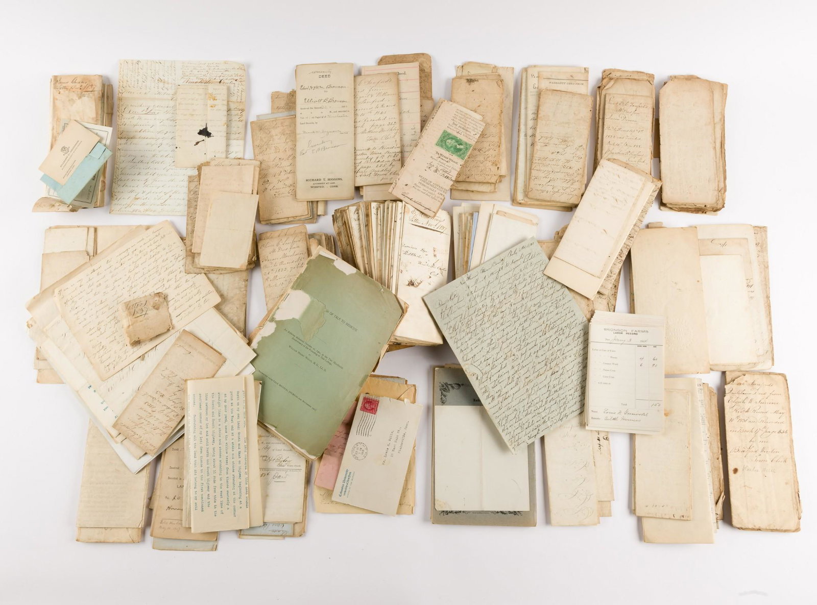 Large Collection Of 19th & Early 20th Century Connecticut Manuscripts Incl. Deeds & Estate Papers: Includes papers from the Sanford and Mills Families of Litchfield, Connecticut and surrounding areas. Dated 1813 to the early 20th Century and primarily related to local history and business affairs. 