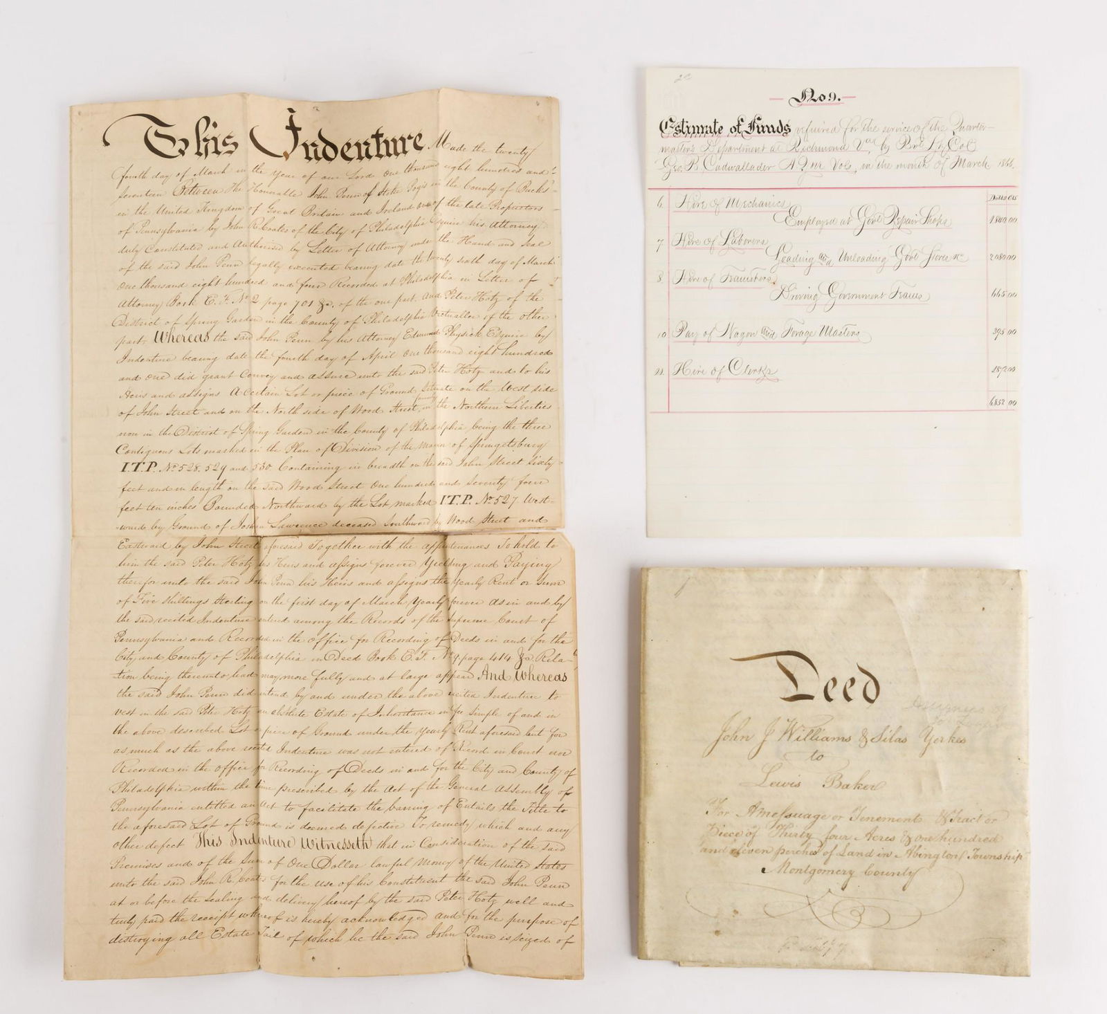 3 Pre and Post-Civil War Documents Incl. Philadelphia & Richmond (1 of 13)