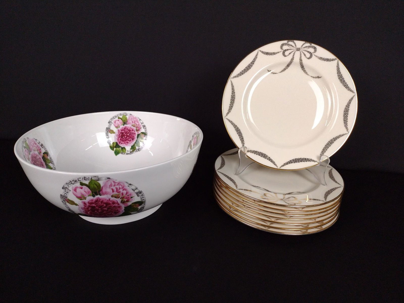 Portmeirion Rose Bowl + 8 Lenox Plates (1 of 4)