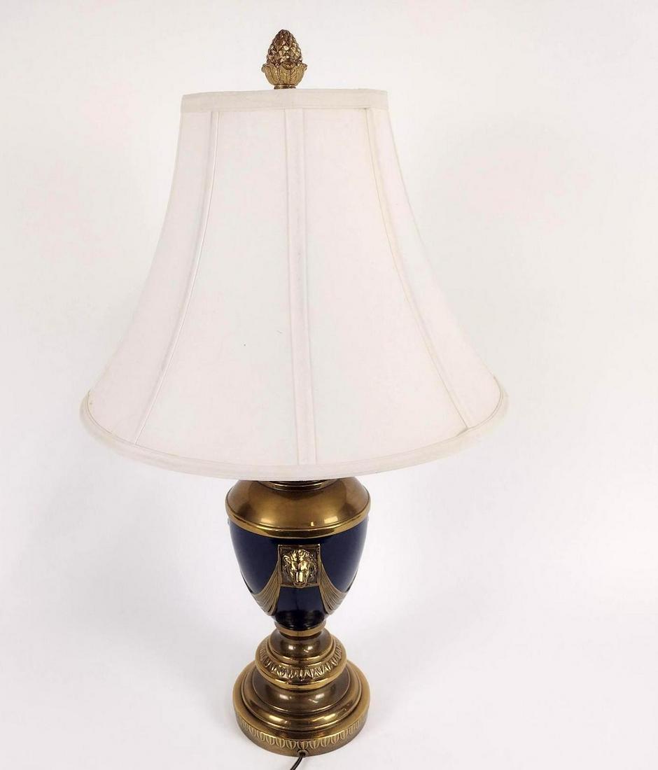 Blue Porcelain Lamp with Brass Accents (1 of 3)